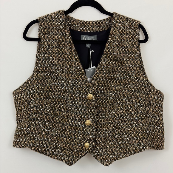 Worthington Jason Bolden Womens Gold Multi Tweed Vest & iridescent sequins   NWT - Picture 1 of 10